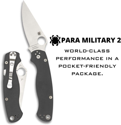 Spyderco Para Military 2 Signature Maxamet Knife with 3.42" Steel Blade and Durable Dark Gray G-10 Handle - PlainEdge - C81GPDGY2